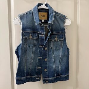 PAIGE Premium Denim Vest Distressed Frayed Sleeveless Jean Jacket Designer Boho